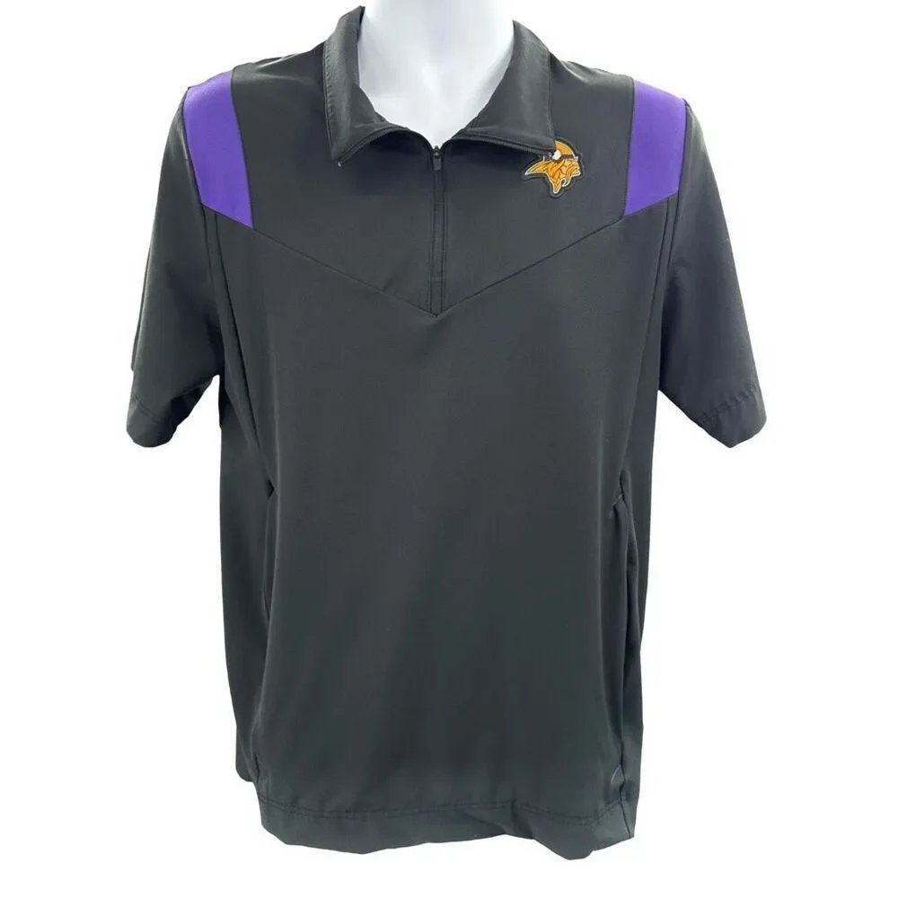 Nike OnField Minnesota Vikings‎ NFL Coach Shirt Size Small Black Purple Zip Polo